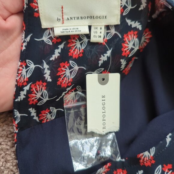 NWT Anthropolgie Floral Stellar Midi Dress Navy Red Size 4 - Picture 6 of 9